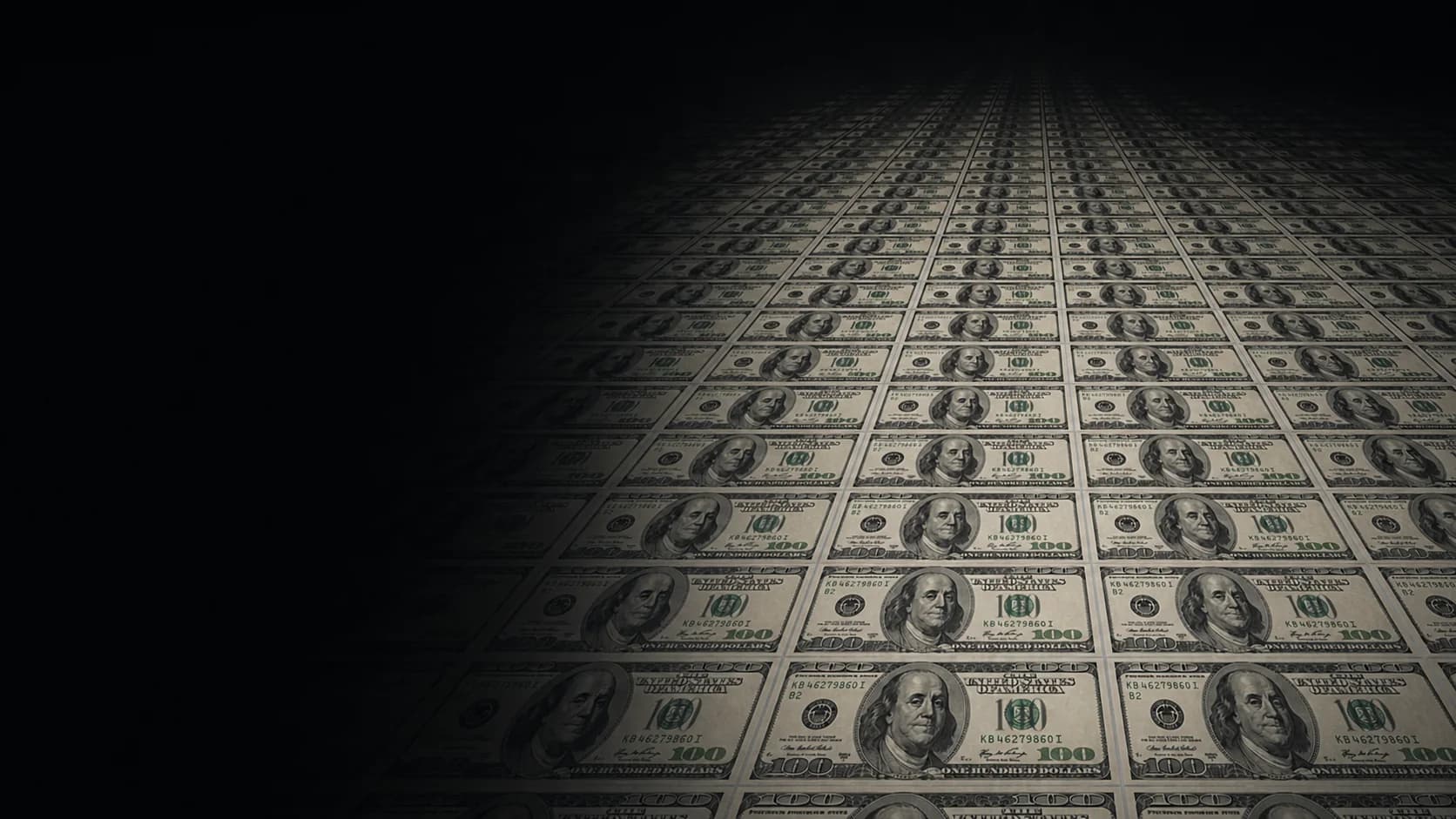 Rows of bundled hundred-dollar bills showing the physical scale of one billion dollars
