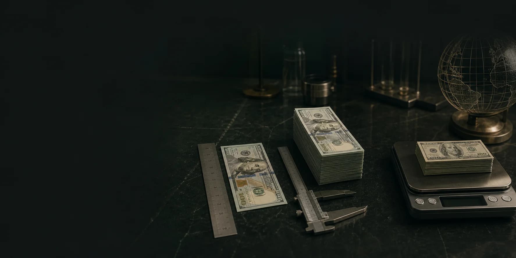 Rows of $100 bills illustrating how cash dimensions are calculated